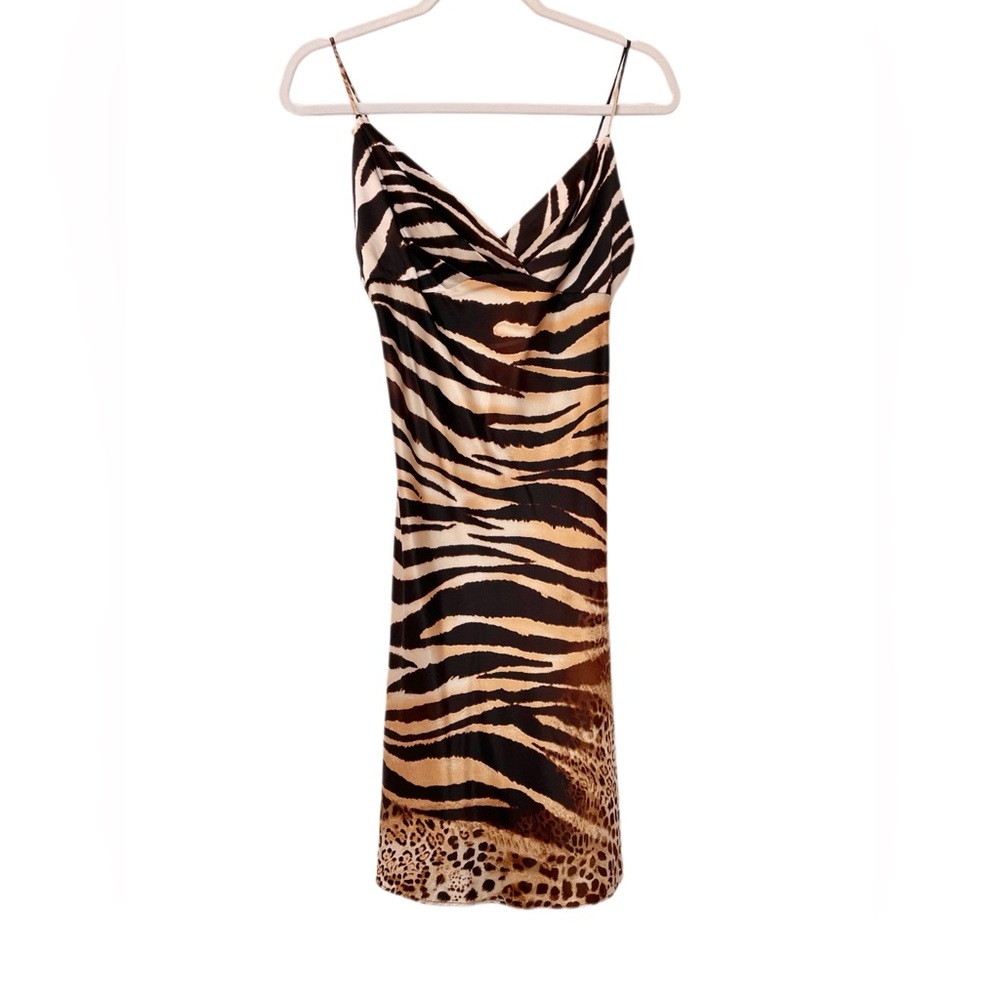 NATORI Mixed Animal Print Zebra Leopard Silky Night Gown Slip Dress - S